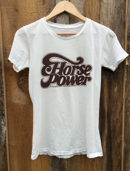 Horse Power Womens Tee White/Brown