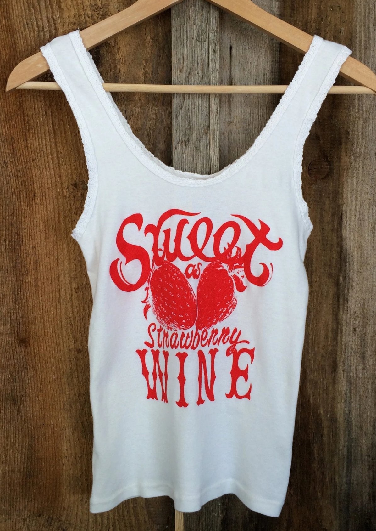 Sweet As Strawberry Wine Lace Tank White/Red